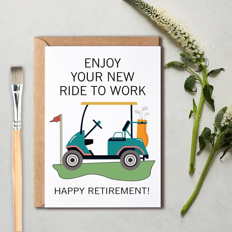 Happy Retirement Golf Card with Golf Cart Illustration
