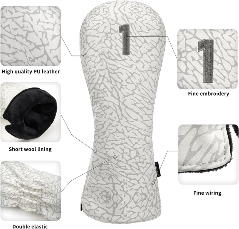 Premium PU Leather Golf Driver Head Covers 3-Pack for Men & Women