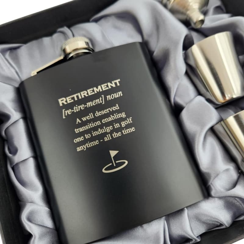 Funny Golf Retirement Flask - 7oz Stainless Steel, Black