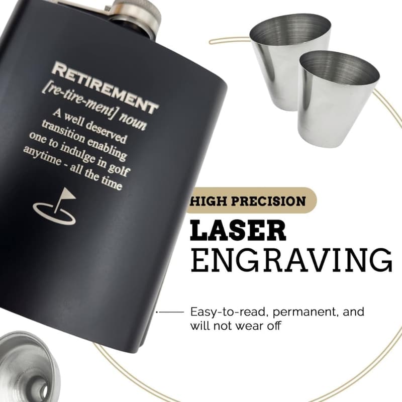 Funny Golf Retirement Flask - 7oz Stainless Steel, Black
