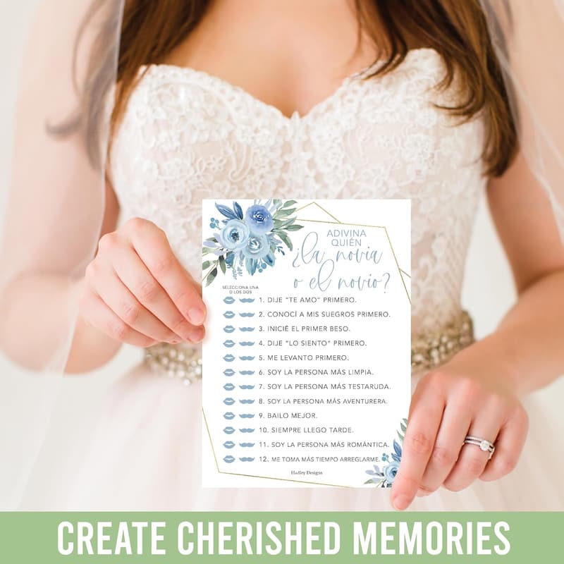 Dusty Blue Bridal Shower Games in Spanish for 20 Guests