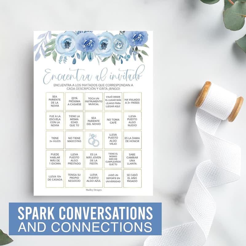 Dusty Blue Bridal Shower Games in Spanish for 20 Guests
