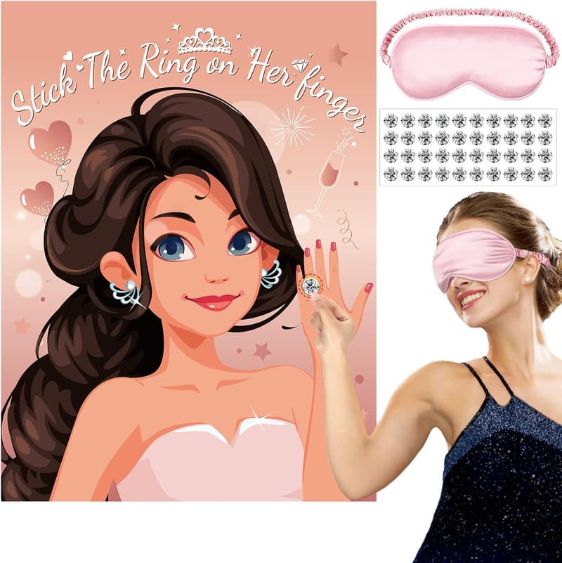Bridal Shower Pin the Ring Game Set with Rose Gold Accessories