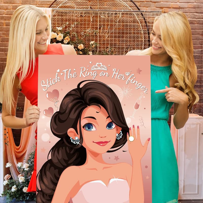 Bridal Shower Pin the Ring Game Set with Rose Gold Accessories
