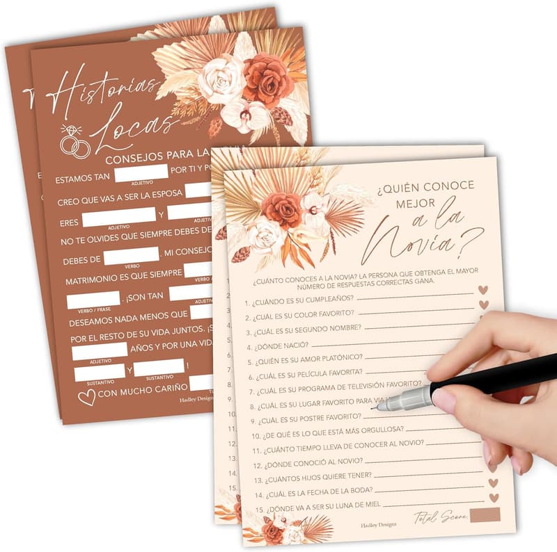 Spanish Bridal Shower Games for 20 Guests - Boho Design