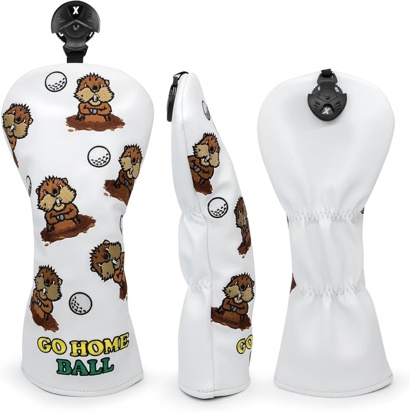 Golf Club Headcovers Set - White PU Leather, Fits All Brands