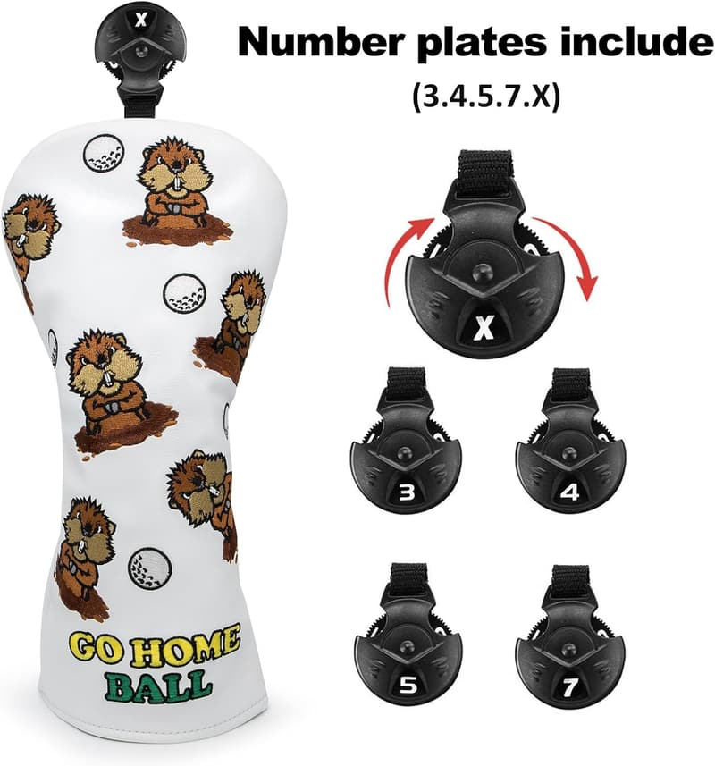 Golf Club Headcovers Set - White PU Leather, Fits All Brands