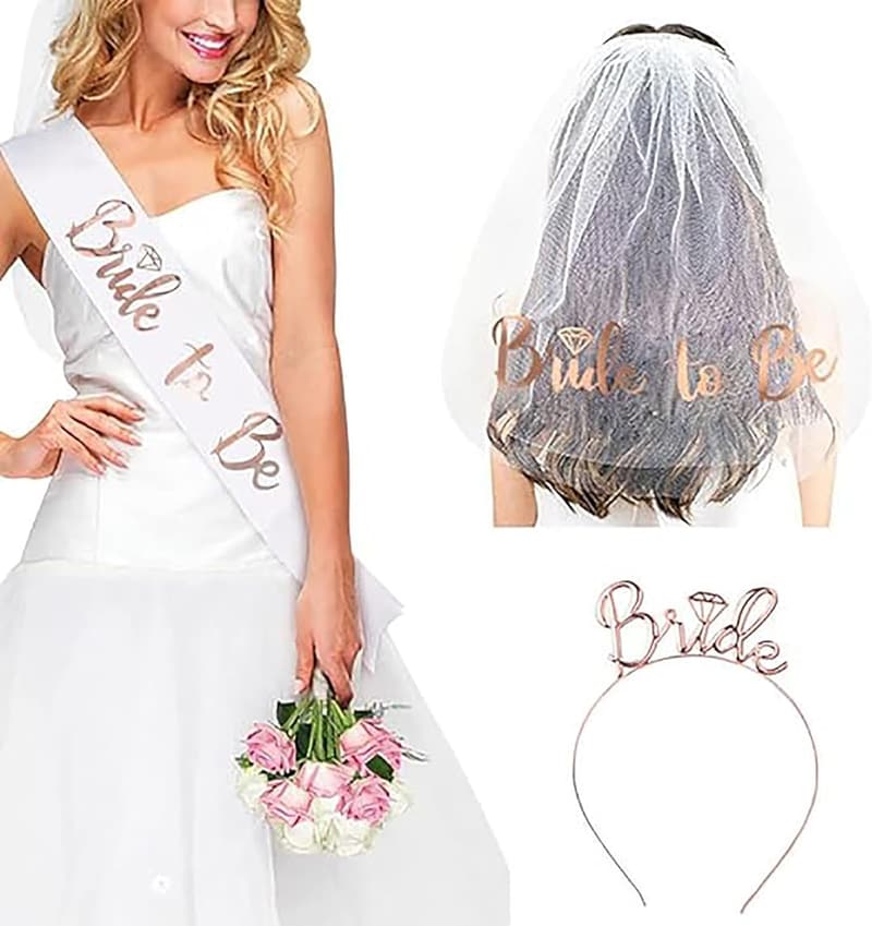 Bachelorette Party Bride to Be Sash, Veil & Headband Set