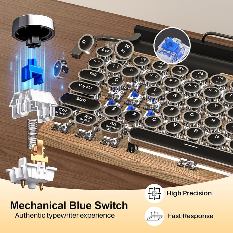 Retro Wireless Mechanical Keyboard with LED Backlight