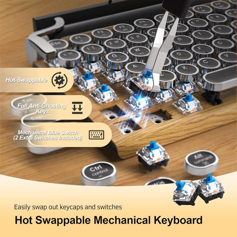 Retro Wireless Mechanical Keyboard with LED Backlight