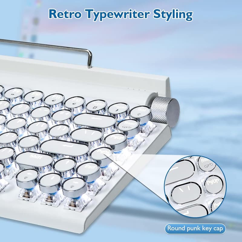 Retro Typewriter Wireless Keyboard, 75% Layout, Hot-Swappable, White