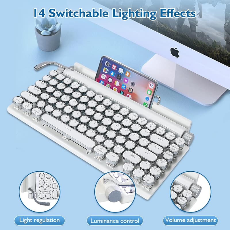 Retro Typewriter Wireless Keyboard, 75% Layout, Hot-Swappable, White