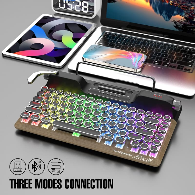 Retro Typewriter Keyboard with Bluetooth 5.0 for Multi-Device Use