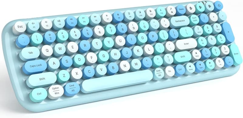 Retro Wireless Bluetooth Keyboard with Round Keycaps - Blue