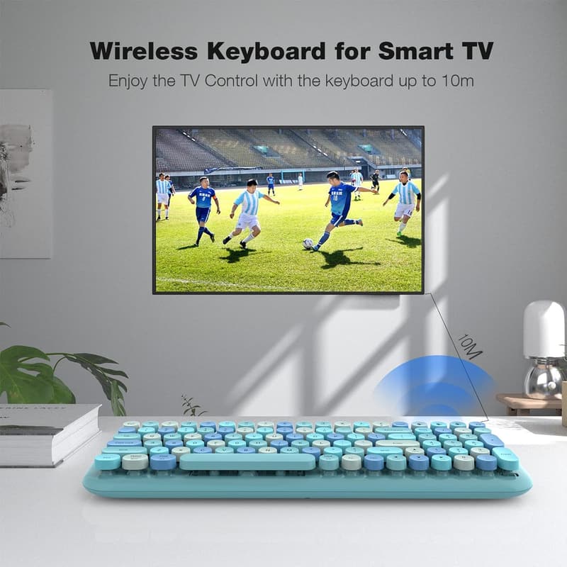 Retro Wireless Bluetooth Keyboard with Round Keycaps - Blue