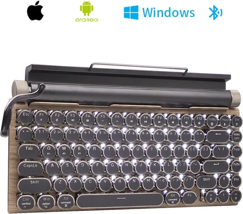 Retro Bluetooth Mechanical Keyboard, 75% Layout, LED Backlit