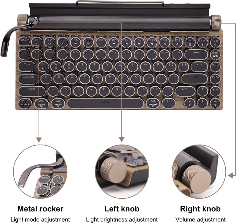 Retro Bluetooth Mechanical Keyboard, 75% Layout, LED Backlit