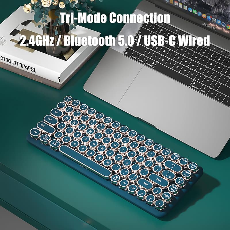 Wireless Mechanical Gaming Keyboard with Retro Round Keycaps