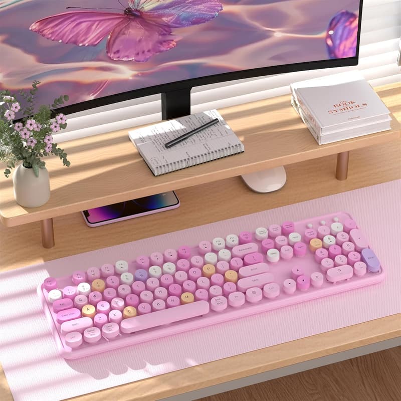 Retro Multi-Device Bluetooth Keyboard with Colorful Round Keycaps