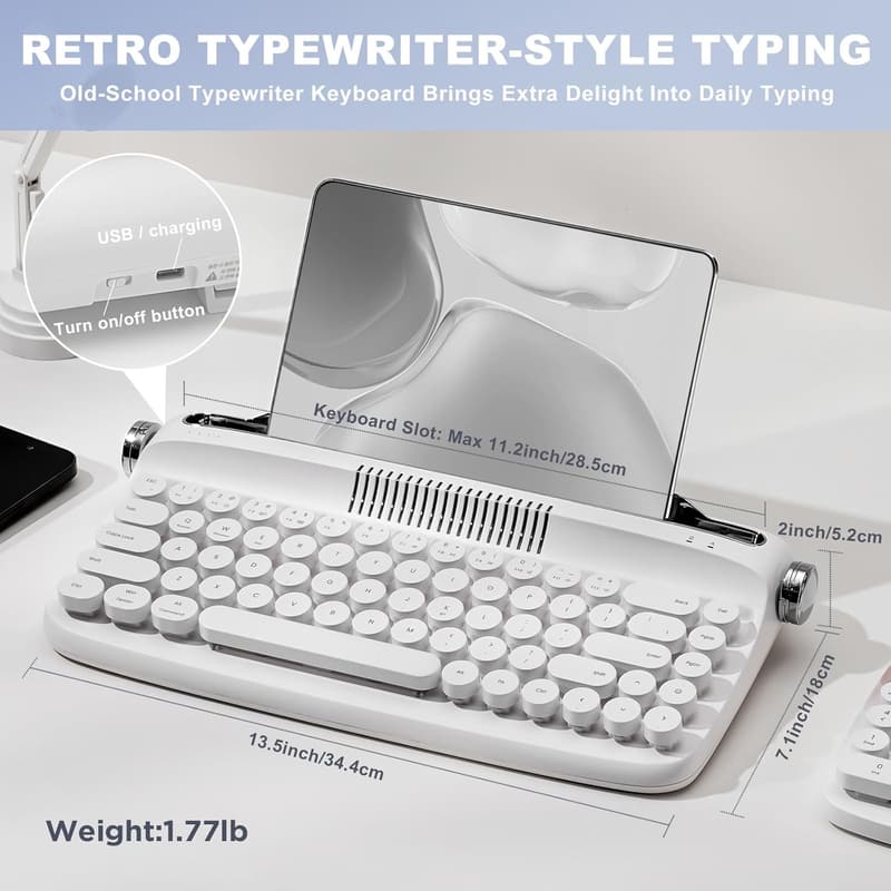 Retro Wireless Typewriter Keyboard with Round Keycaps - USB-C/Bluetooth