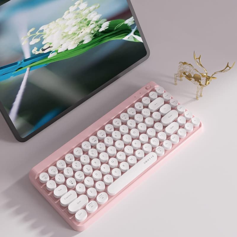 Portable Retro Wireless Bluetooth Keyboard with Round Keycaps