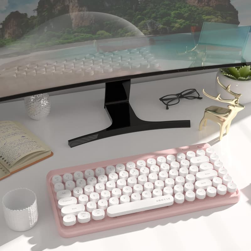 Portable Retro Wireless Bluetooth Keyboard with Round Keycaps