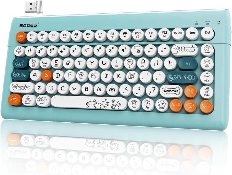 Cute Typewriter-Style Wireless Bluetooth Keyboard - Blue