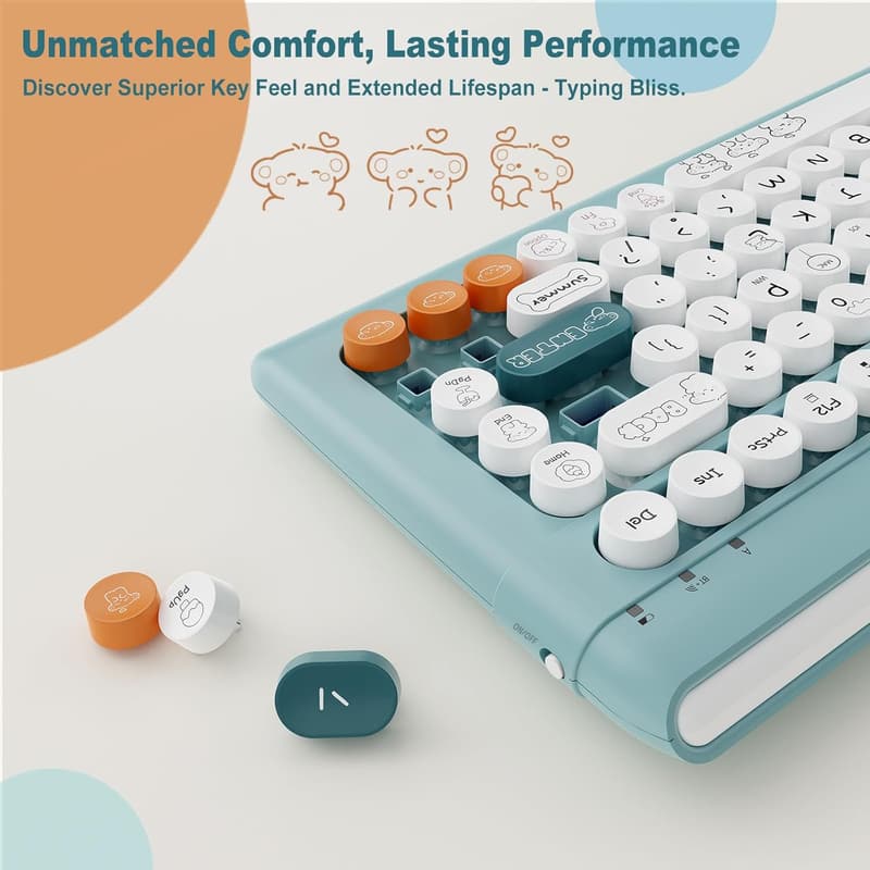 Cute Typewriter-Style Wireless Bluetooth Keyboard - Blue