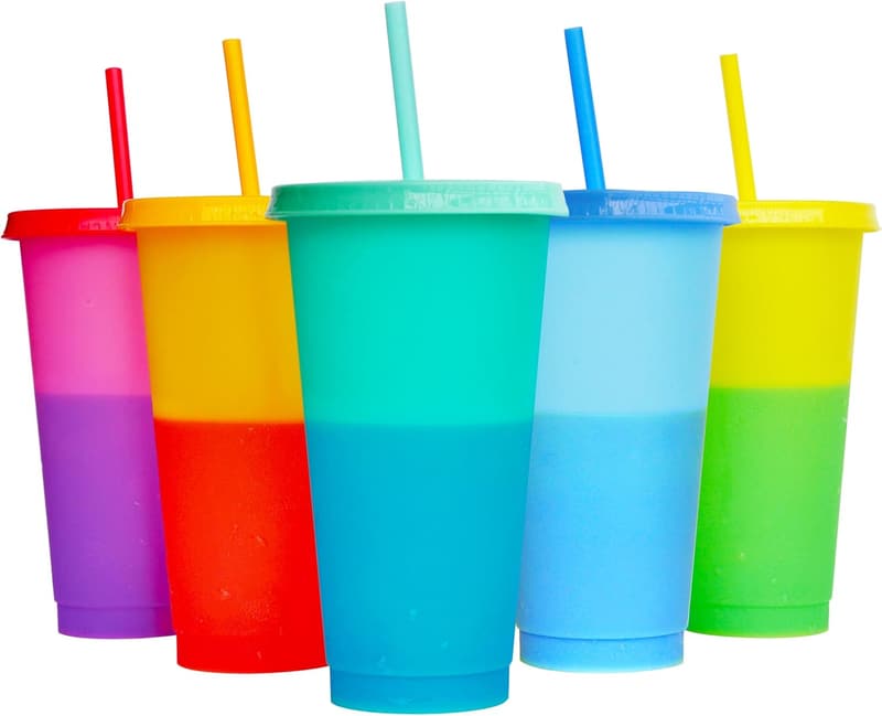 Reusable Color Changing Tumblers, 24oz 5-Pack for Parties