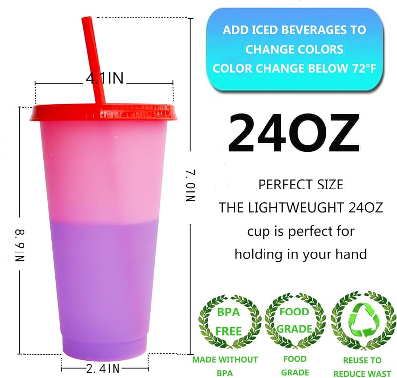 Reusable Color Changing Tumblers, 24oz 5-Pack for Parties