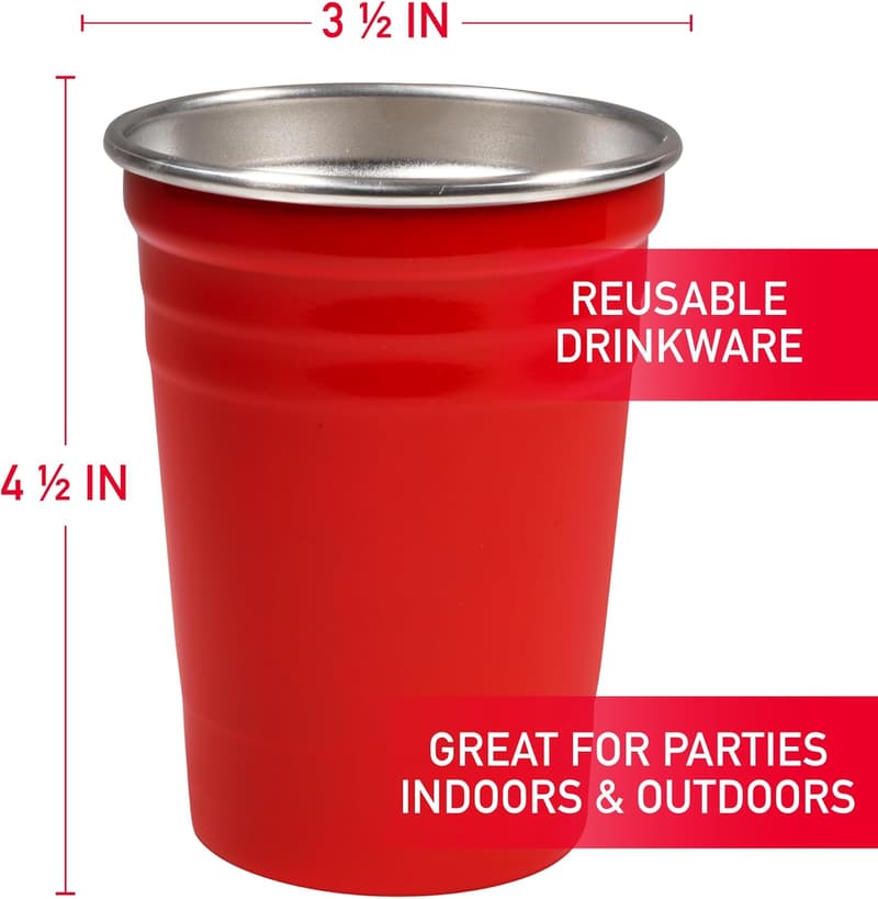 Reusable 16 oz Unbreakable Stainless Steel Party Cups - 6 Pack