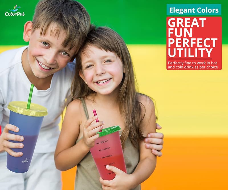 24oz Color Changing Reusable Tumblers with Lids & Straws (9-Pack)