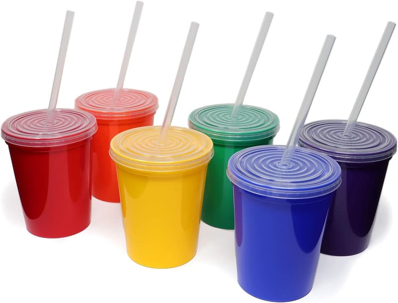 Rainbow Reusable Stadium Cups with Lids, 6 Pack