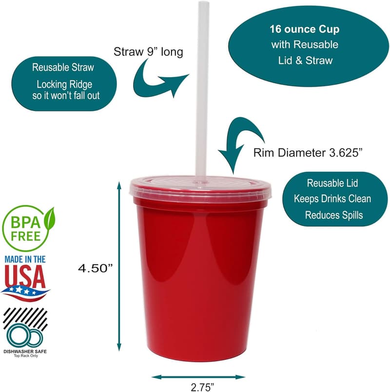 Rainbow Reusable Stadium Cups with Lids, 6 Pack