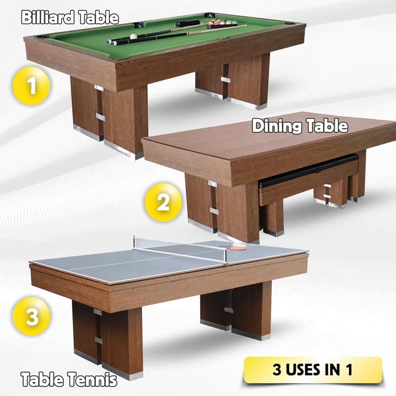 7 FT Combo Pool Table with Dining Top and Benches