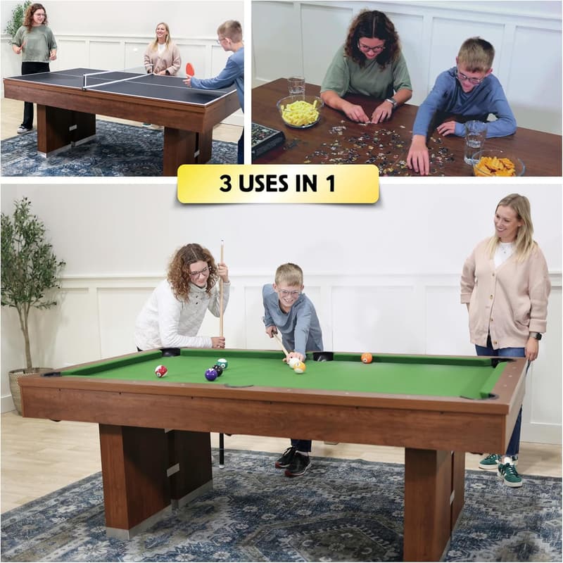 7 FT Combo Pool Table with Dining Top and Benches