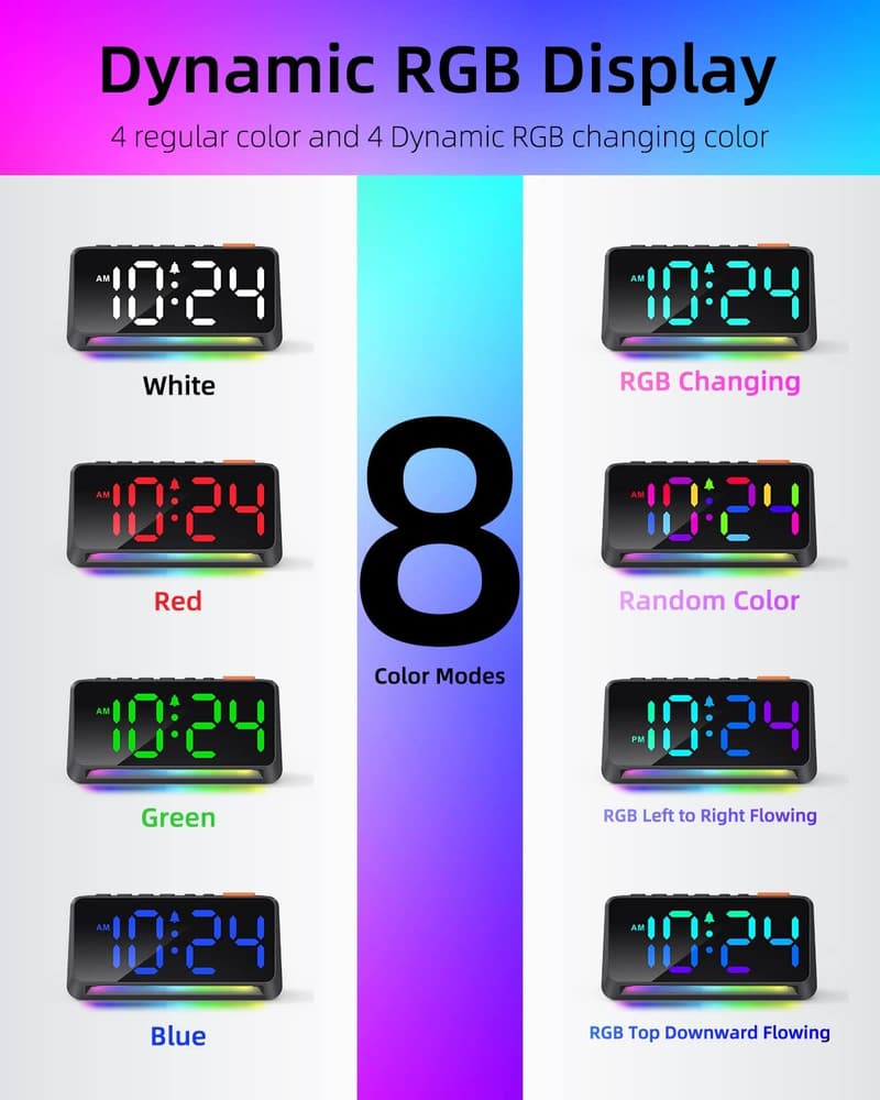 Loud LED Alarm Clock with Adjustable Volume and Color