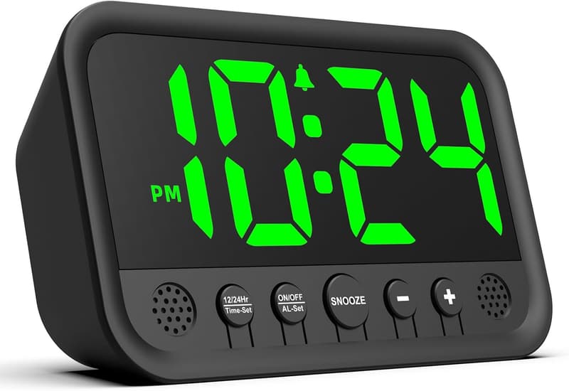 LED Alarm Clock with Adjustable Volume & Brightness - Green