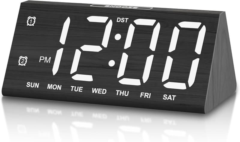 Modern Wooden Alarm Clock with Dual Alarm & USB Port