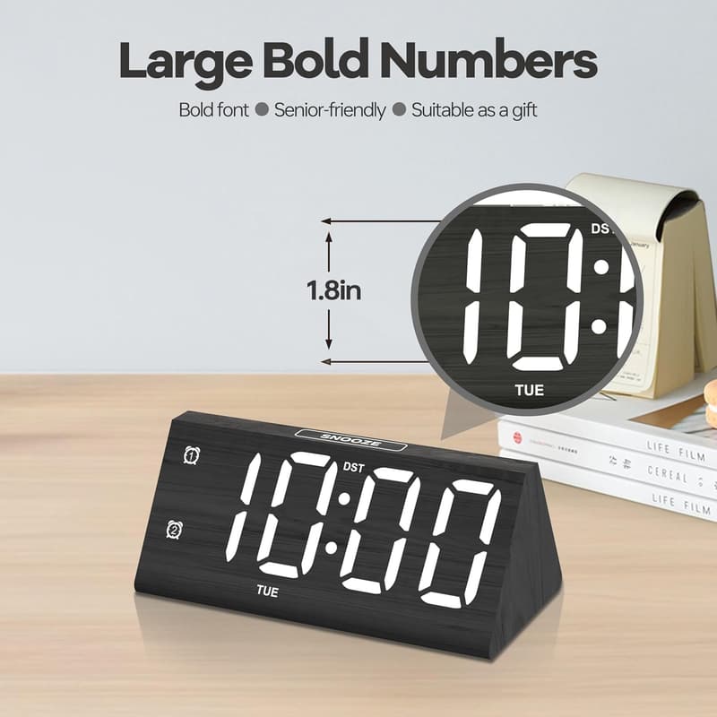 Modern Wooden Alarm Clock with Dual Alarm & USB Port