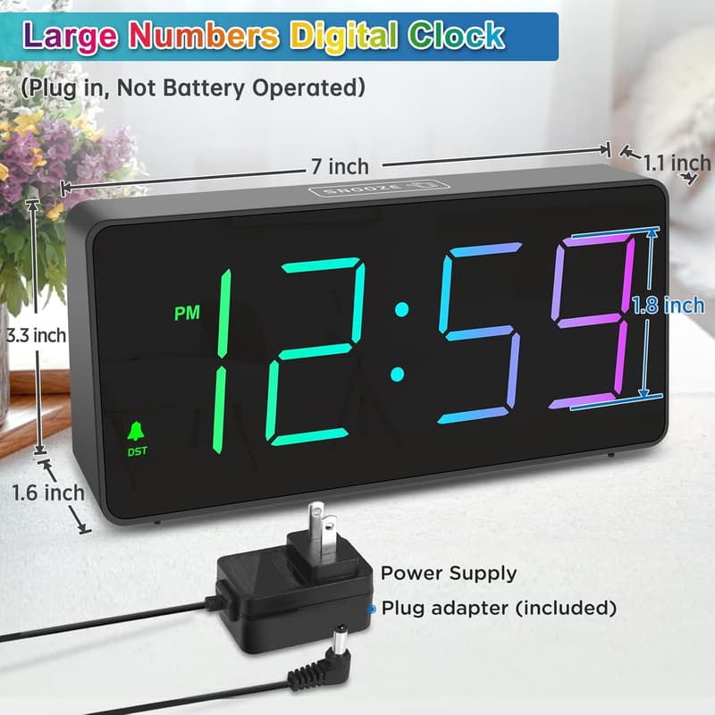 Extra Loud Digital Alarm Clock with Colorful LED Display