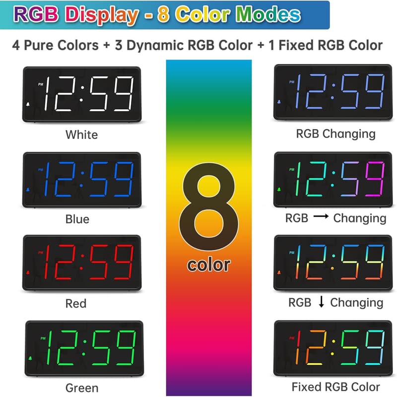 Extra Loud Digital Alarm Clock with Colorful LED Display