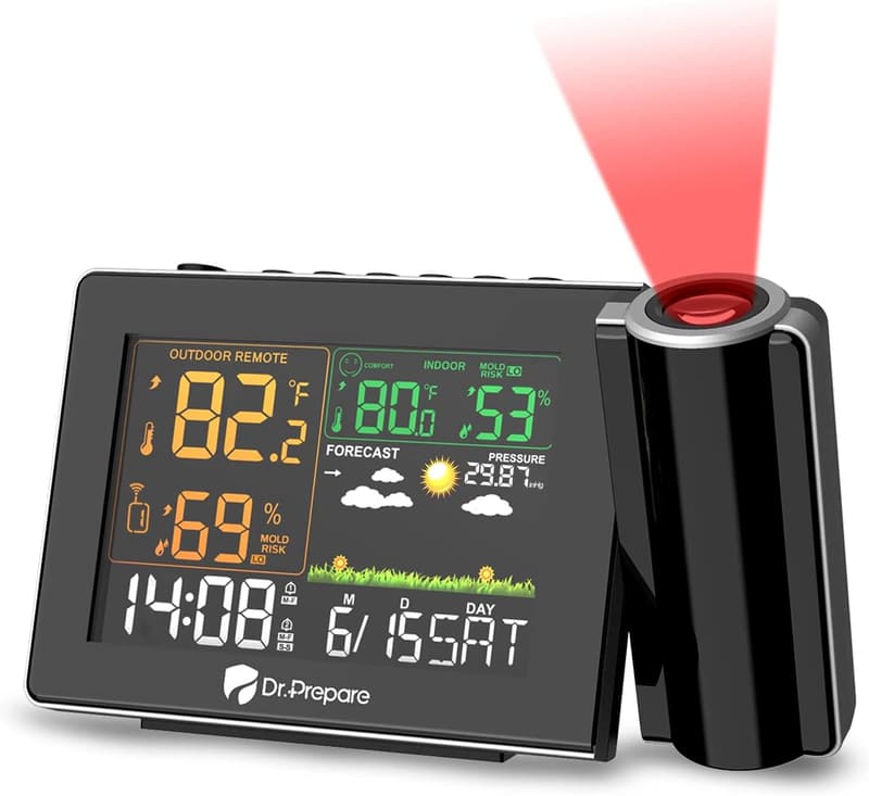 Projection Alarm Clock with Indoor/Outdoor Temp & Humidity Monitor