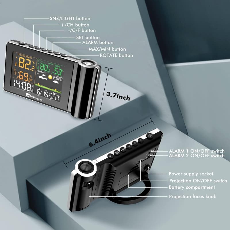 Projection Alarm Clock with Indoor/Outdoor Temp & Humidity Monitor