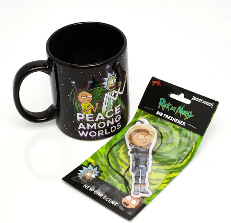 Rick and Morty Coffee Mug “Peace Among Worlds” with Morty Air Freshener
