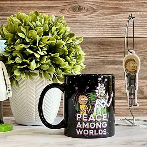 Rick and Morty Coffee Mug “Peace Among Worlds” with Morty Air Freshener