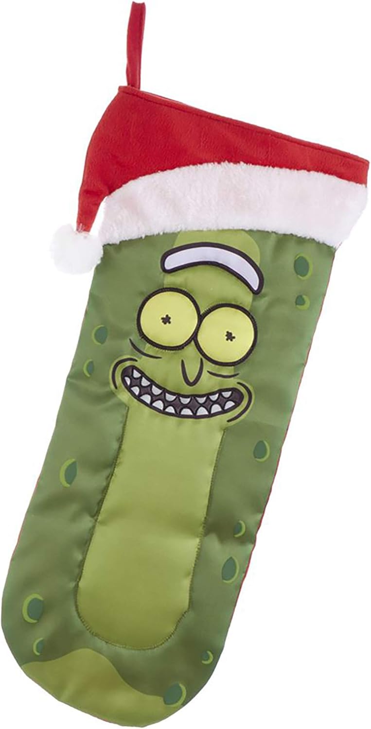 Rick and Morty Pickle Rick Christmas Stocking with Santa Hat