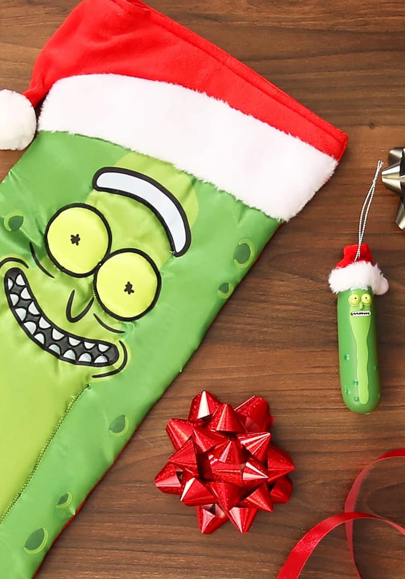 Rick and Morty Pickle Rick Christmas Stocking with Santa Hat