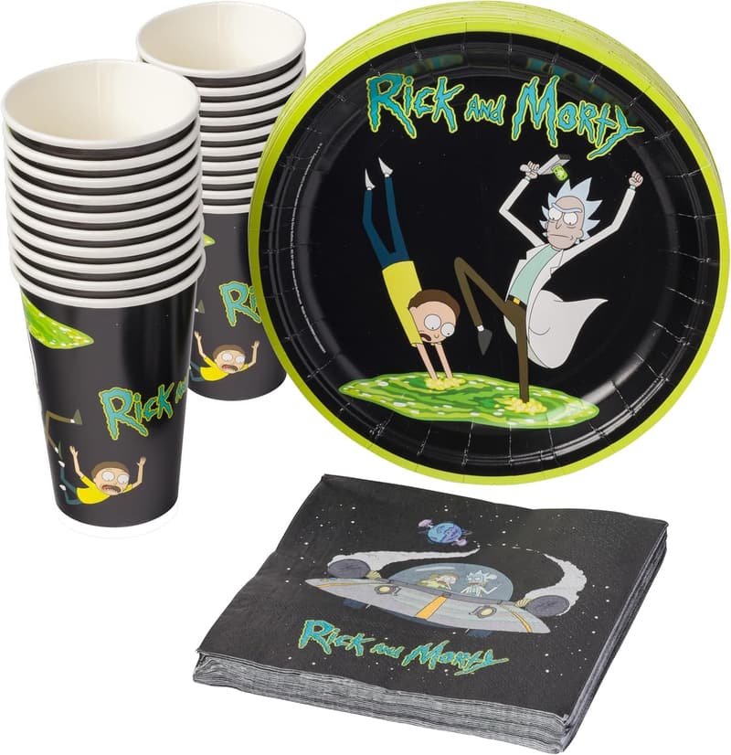 Rick and Morty Portal Partyware Set - 60 Pack Disposable Plates, Napkins & Cups