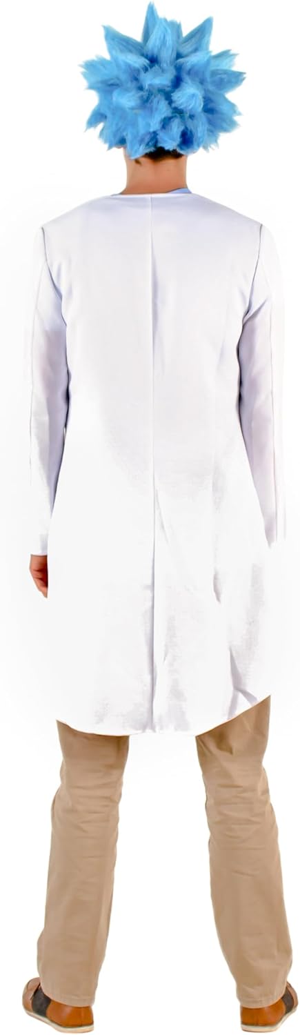 Halloween Rick Sanchez Costume Set with Blue Spiky Wig and Lab Coat